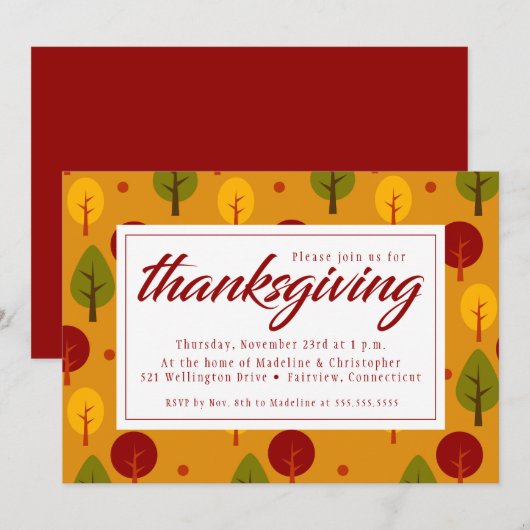 Erntedank | Herbstbäume Einladung (Vorne/Hinten)