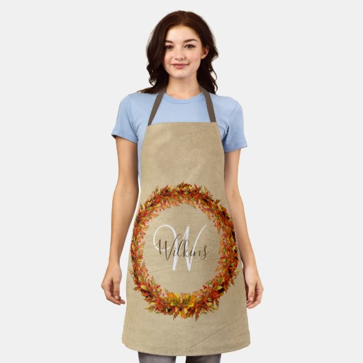 Erntedank Herbstfallen Blätter Monogramm Schürze (Getragen)