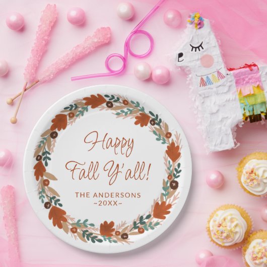 Erntedank Herbstfeuer glücklicher Fall Y’all Pappteller (Party)