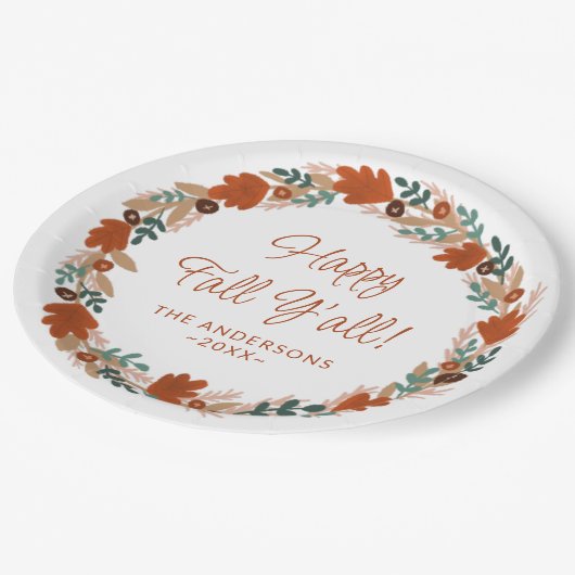 Erntedank Herbstfeuer glücklicher Fall Y’all Pappteller (Schrägansicht)