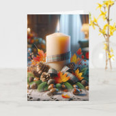 Erntedank Herbstkerze mit Kernen Karte (Gelbe Blume)