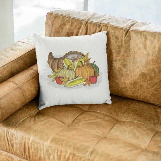 Erntedank Herbstkornucopie Einfach Kissen (Fall Harvest Cornucopia watercolor throw pillow. )