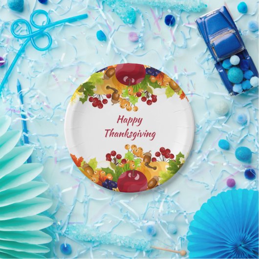 Erntedank Herbstlaub Äpfel und Berries Pappteller (Party)