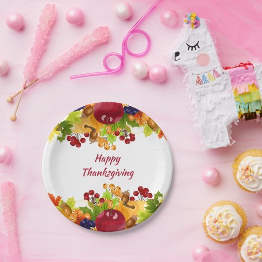 Erntedank Herbstlaub Äpfel und Berries Pappteller (Party)