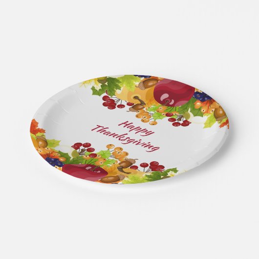 Erntedank Herbstlaub Äpfel und Berries Pappteller (Schrägansicht)