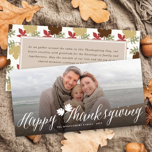 Erntedank Herbstlaub Einfaches Skript-Foto Feiertagskarte
