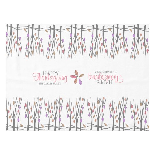 Erntedank Herbstlaub personalisiert Familienname Tischdecke (Vorderseite (Horizontal))