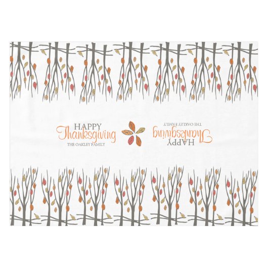 Erntedank Herbstlaub personalisiert Familienname Tischdecke (Vorderseite (Horizontal))