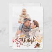 Erntedank-Herbstlaub Pinsel-Script-Foto Feiertagskarte (Vorderseite)