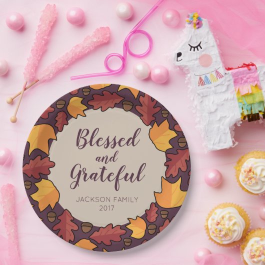 Erntedank Herbstlaub Selig Dankbar Pappteller (Party)