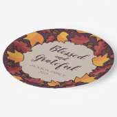 Erntedank Herbstlaub Selig Dankbar Pappteller (Schrägansicht)