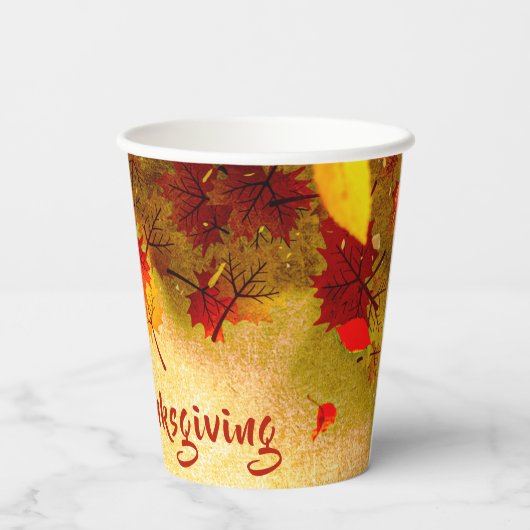 Erntedank Herbstlebe auf Altpapier Pappbecher (Rückseite)