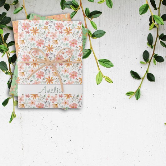 Erntedank Herbstliche Blume gelber Mustername Geschenkpapier Set