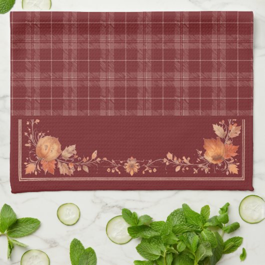 Erntedank Herbstverläufe Kariert rot Geschirrtuch (Gefaltet)