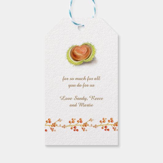 Erntedank Herzkastanienholzkunst Geschenkanhänger (Rückseite)