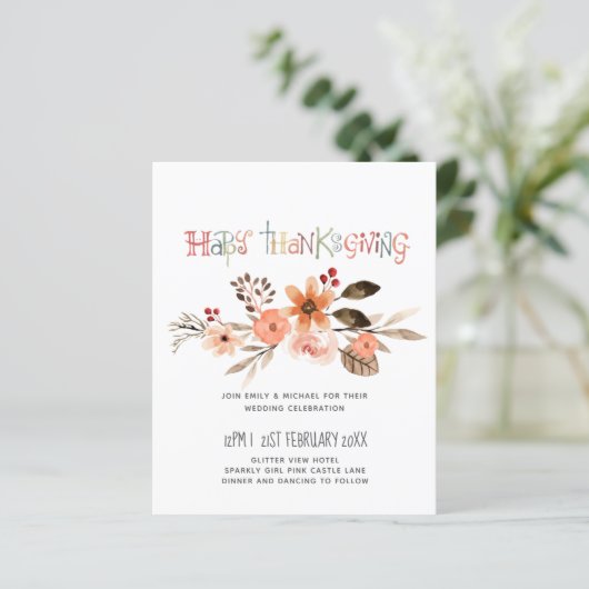 Erntedank Hochzeit Einladungen Dusty Blue Orange (Stehend Vorderseite)