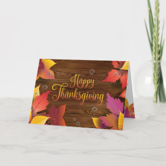 Erntedank Holiday Fall Gold Maple Blätter Holz Karte