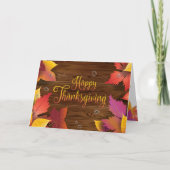 Erntedank Holiday Fall Gold Maple Blätter Holz Karte (Vorderseite)