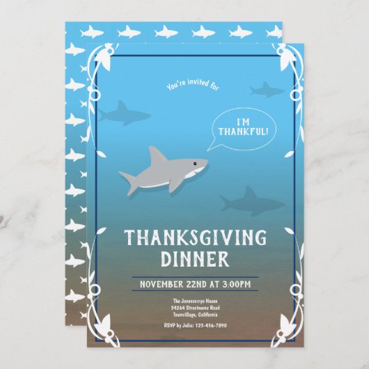 Erntedank Holiday Herzlich willkommen in Shark Blu Einladung (Vorne/Hinten)