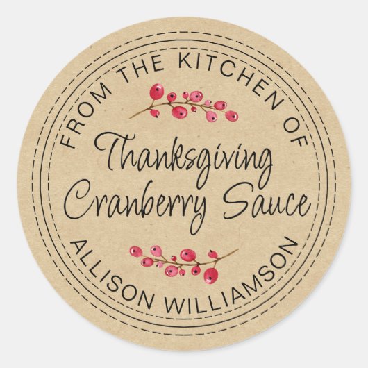 Erntedank Homemade Cranberry Sauce Kraft Runder Aufkleber (Vorderseite)