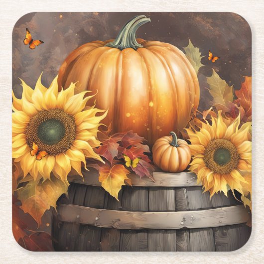 Erntedank Hübsch Pumpkin Sonnenblumen Rechteckiger Pappuntersetzer (Vorderseite)