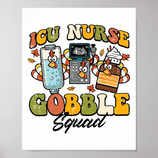 Erntedank Icu Nurse Gobble Squad Fall Scrub Top Poster (Vorne)