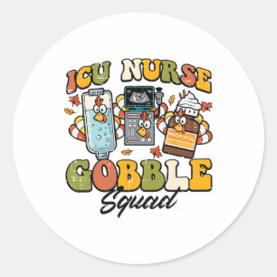 Erntedank Icu Nurse Gobble Squad Fall Scrub Top Runder Aufkleber