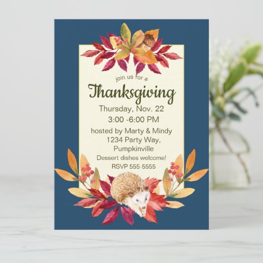 Erntedank, Igel, Acorne, Beeren Einladung (Stehend Vorderseite)