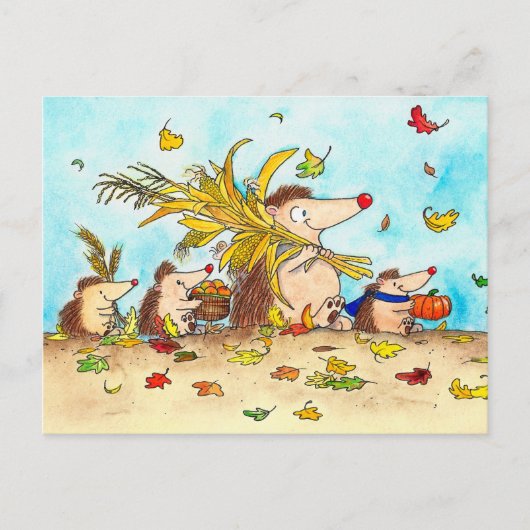 Erntedank Igel Postkarte (Vorderseite)