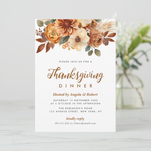 Erntedank im Herbst Blume Einladung (Stehend Vorderseite)