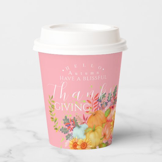 Erntedank im Herbst - rosa Papierstaufeln Pappbecher (Vorderseite)