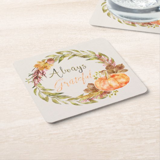 Erntedank - "Immer dankbar" - Wasserfarben Rechteckiger Pappuntersetzer (angewinkelt)