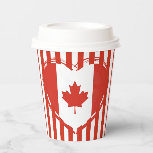 Erntedank Kanada - Rotes Herz und Streifen Pappbecher (Vorderseite)