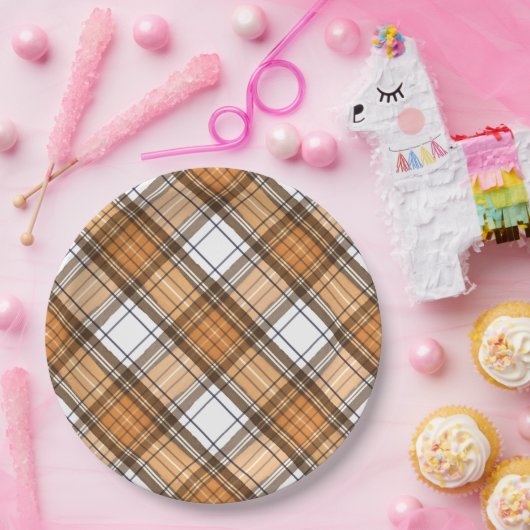 Erntedank Kariert-braune und orange-Party-Platte Pappteller (Party)