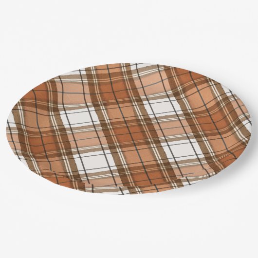 Erntedank Kariert Burnt Orange Party Plättchen Pappteller (Schrägansicht)