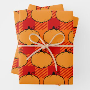 Erntedank Kariert Pumpkin Zeichnend Geschenkpapier Set
