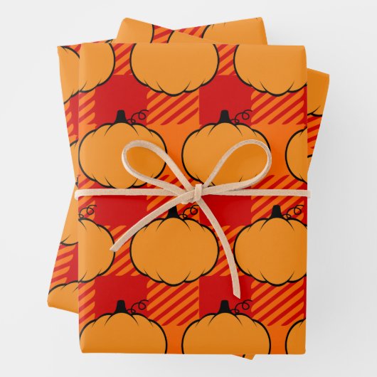 Erntedank Kariert Pumpkin Zeichnend Geschenkpapier Set (Beispiel)