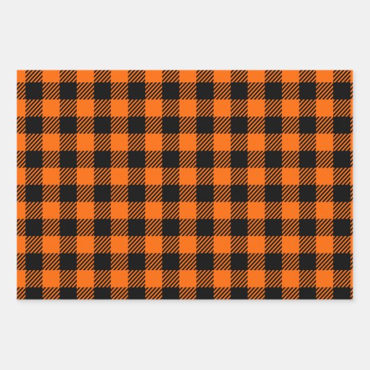 Erntedank Kariertes Muster in Schwarz und Orange Geschenkpapier Set (Vorderseite 3)