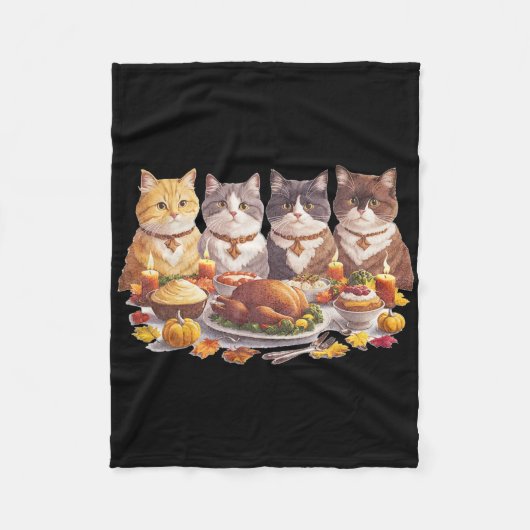 Erntedank-Katzen-Dinner-Fest Vintage-Herbst Fleecedecke (Vorderseite)