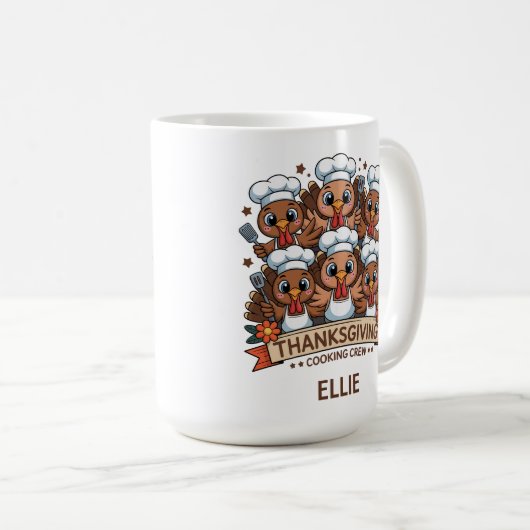Erntedank Kochen Crew Truthähne Kaffeetasse (VorderseiteRechts)