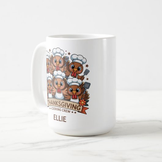 Erntedank Kochen Crew Truthähne Kaffeetasse (Vorderseite Links)