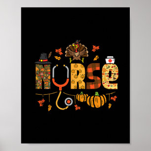 Erntedank-Krankenschwester Stethoskop Herbst Scrub Poster