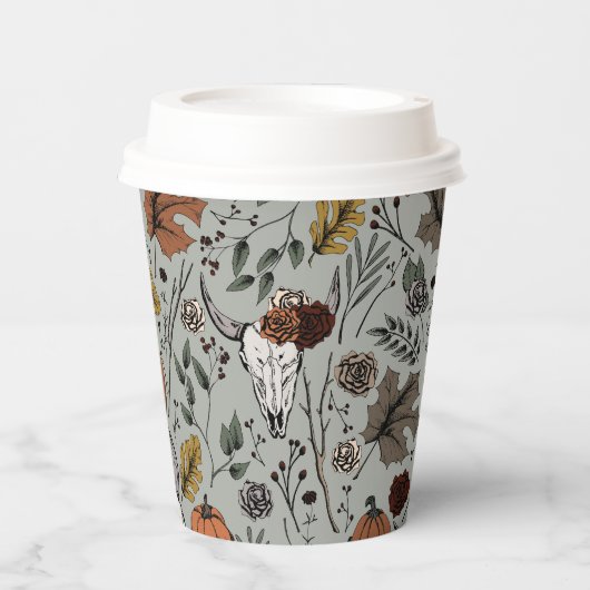 Erntedank Kuh Skull Fall Ernte Pappbecher (Vorderseite)