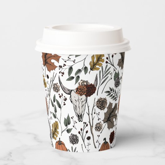 Erntedank Kuh Skull Fall Ernte Pappbecher (Rückseite)