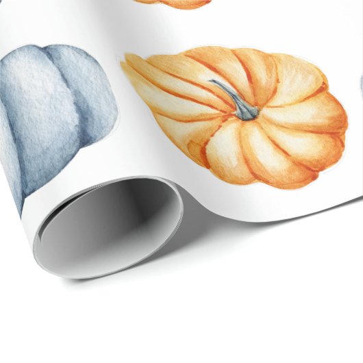 Erntedank Kürbis Aquarellfarben Orange und Blau Geschenkpapier (Rolleneckpunkt)