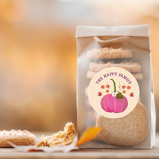 Erntedank Kürbis fallen Blattwerk personalisieren Runder Aufkleber