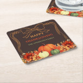 Erntedank Kürbis Orangenbogen handgezeichnet Bistr Rechteckiger Pappuntersetzer (angewinkelt)