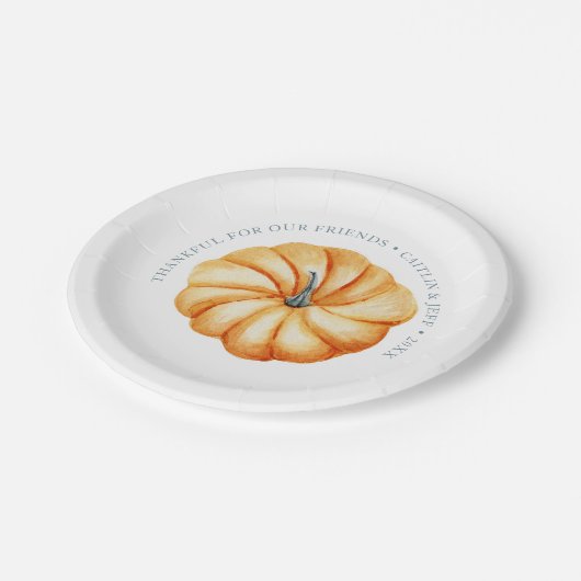 Erntedank Kürbis personalisierte Wasserfarbe Pappteller (Schrägansicht)