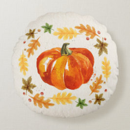 Erntedank-Kürbis verlässt Watercolors Rundes Kissen