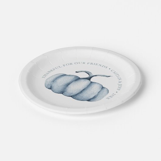 Erntedank Kürbis Wasserfarbe personalisiert Pappteller (Schrägansicht)